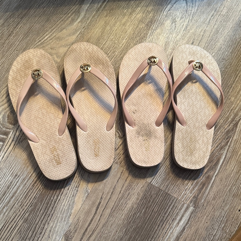 MICHAEL Michael Kors Pink Beige Logo Flip Flops